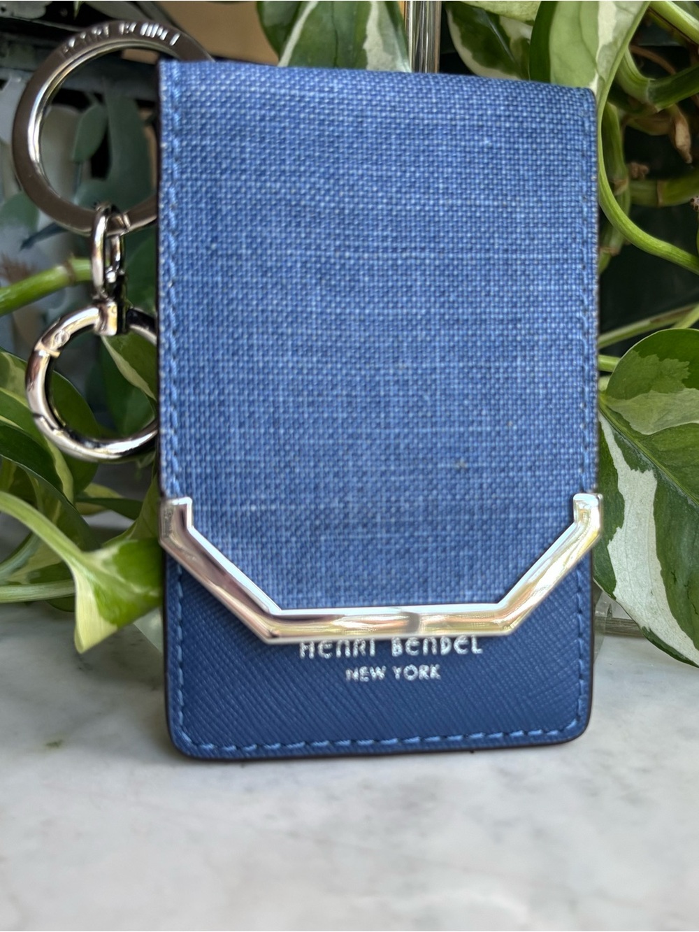 henri bendel Denim Blue Card Holder and Keyring/Bag Charm with Silver Accent